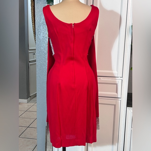 Small / Medium Vintage Red Fitted Mini Dress with Metallic Silver Detail - Picture 5 of 8